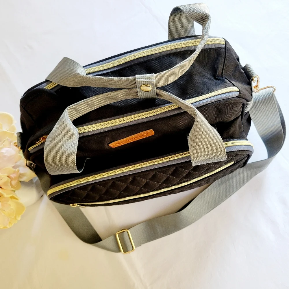 TRENDPLAY Black Small Diaper Tote Baby Maternity Bag, Neutral Quilt Canv…